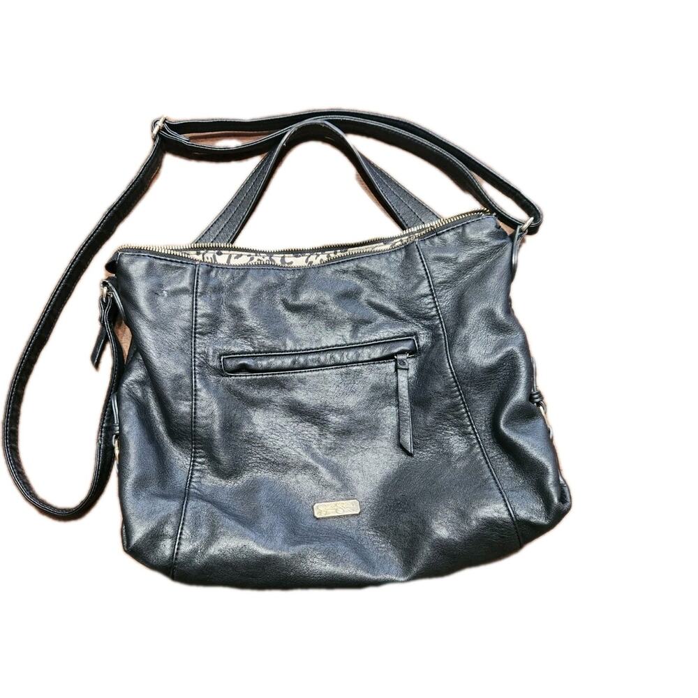 Jessica Simpson Black Pebbled Faux Leather Hobo Shoulder Bag Gold Hardware